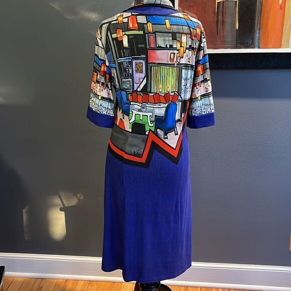 Aventures des Toiles interior design graphic stretch knit short sleeve midi. - Picture 6 of 8